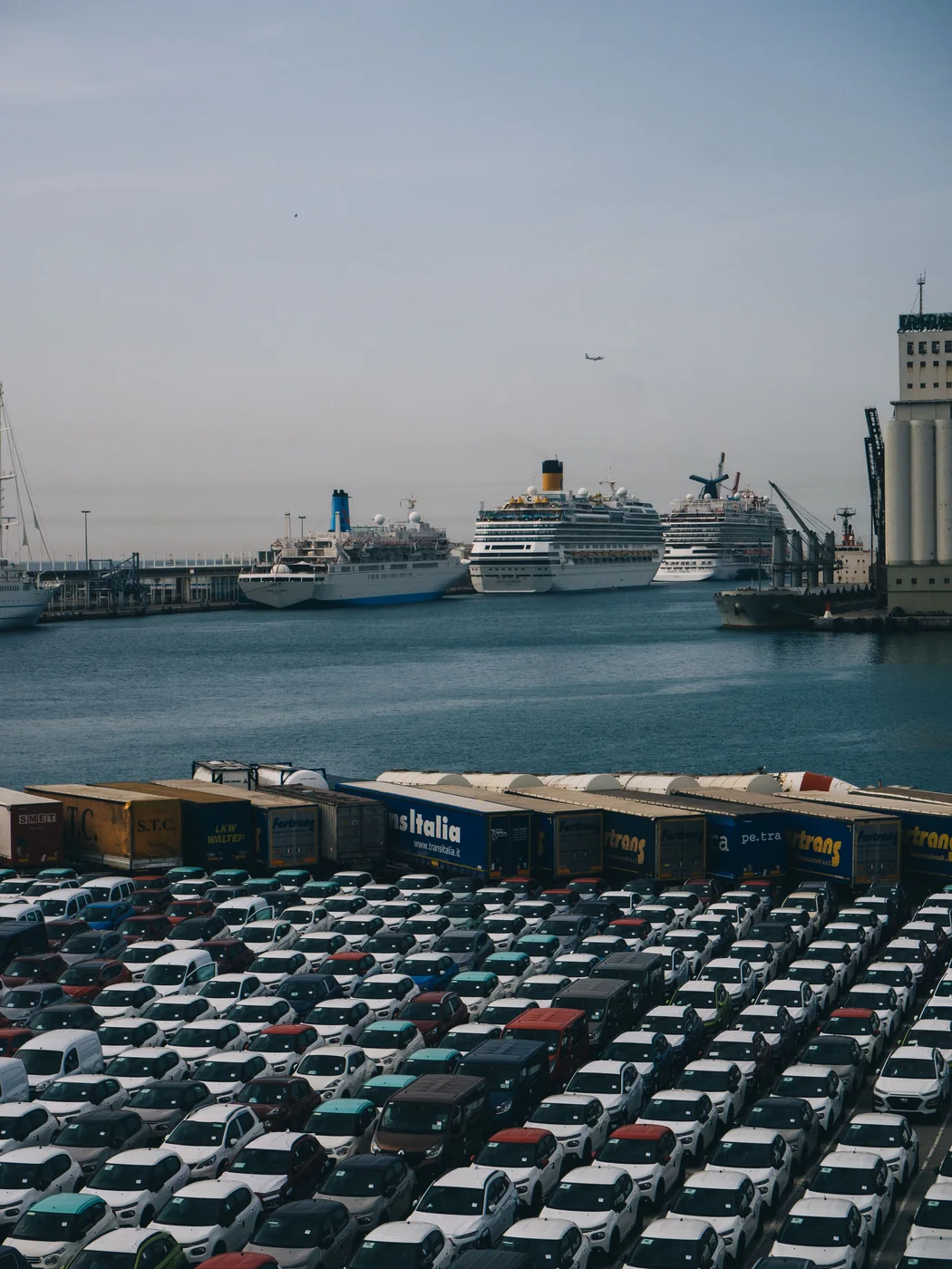 Cars ready for international shipment at a seaport